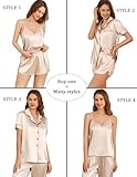 Ekouaer 4PCs Womens Satin Silky Pajama Set Button Down Top and Long Pants Loungewear Camisole Top and Shorts Sleepwear Champagne Medium