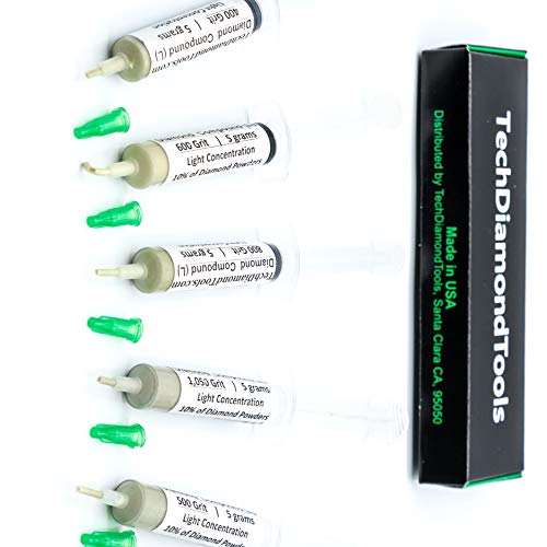 TechDiamondTools Diamond Polishing Compound Kit of 5 Lapping Paste USA Made 400 500 600 800 1050 Grit Lapping Compound for Rock Glass Metal Jewelry Resin Marble with 10% of Diamond Powder