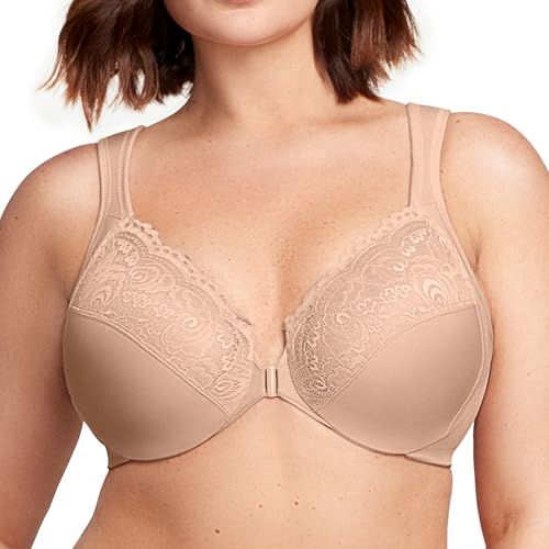 Glamorise Full Figure Plus Size Wonderwire Front-Closure Bra Underwire #1245 Café