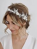 SWEETV Flower-Leaf Bridal Headpieces for Wedding Hair Band for Brides Headband Rhinestone Wedding Headband Silver Flower Girl Bridesmaid Hair Vine