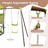 Costzon 450lbs Swing Sets for Backyard, 7-in-1 Heavy Duty Metal Swing Set with Slide, Upper Deck with Canopy, Sandbox, Climbing Rope, Glider and Swing, Outdoor Playset for Playground, Gift for Kids