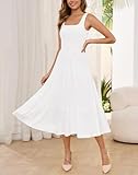 Zattcas Womens 2025 Summer Casual Petite Flowy Swing Midi Dress Sleeveless Tank Top Spring HOCO Milkmaid Bridesmaid Bridal Shower Beach Sun Dresses White XL