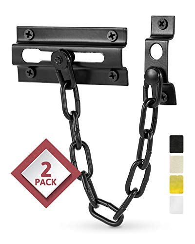 Jack N’ Drill Chain Door Guard with Lock - 2 Pack Chain Lock Door Guard, Sturdy & Rust-Resistant Steel Chain Locks for Inside Door and Extra Front Door Lock, 100% Child Safe (Black)
