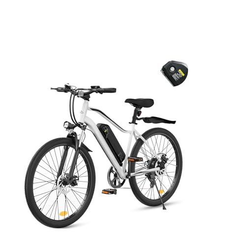 wawscote Electric Bike - 500W Peak Motor Ebike, 7-Speed, 20MPH Up to 55 Miles, Shock Absorber, 26” Tair Removable Battery Electric Commuter Bicycle for Adults (White 500W)