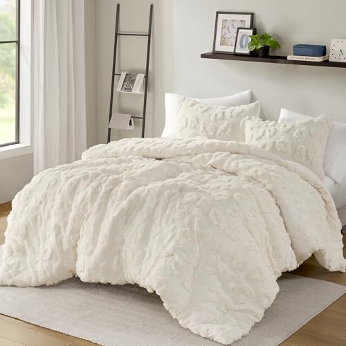 Intelligent Design Twin Comforter Set Chenille Tufted Animal Print Pattern Comforters Twin Size, All Season Fluffy Bedding Soft Microfiber Reverse, Larissa, Twin/Twin XL Off-White 2 Piece