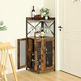 JKsmart Corner Bar Cabinet with Glass Holder, Industrial Wine Cabinet with Mesh Door, Liquor Bar Cabinet with Adjustable Shelf, Home Bar for Liquor and Wine Storage, Rustic Brown