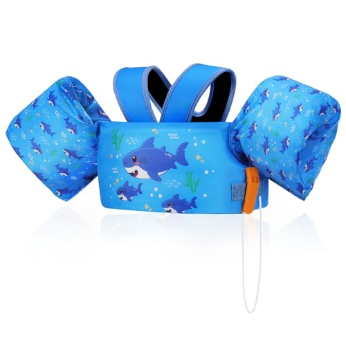 MoKo Swim Arm Band for Kids 20-30-40-50lbs, Clearance Toddler Swim Vest Cute Cartoon Swimming Wings Pool Floats Sleeve Children Water Sports Learning Swim Training Equipment, Indigo Shark