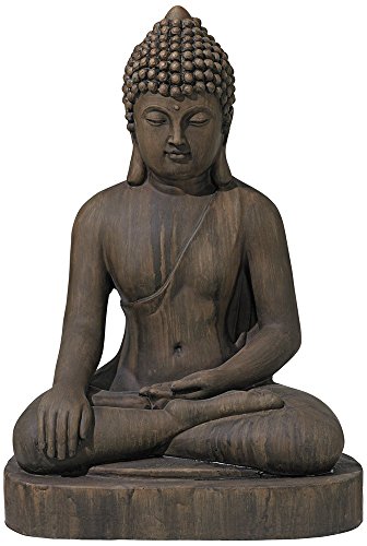 John Timberland Sitting Buddha Statue Sculpture Zen Asian Japanese Garden Decor Outdoor Front Porch Patio Yard Outside Home Balcony House Dark Sandstone Faux Stone Finish Resin 29 1/2" Tall
