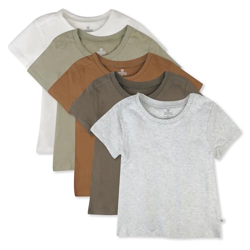 HonestBaby Multipack Short Sleeve T-Shirt Tee 100% Organic Cotton Infant Baby, Toddler, Little Kids Boys, Girls, Unisex, Earth Tones, 4T