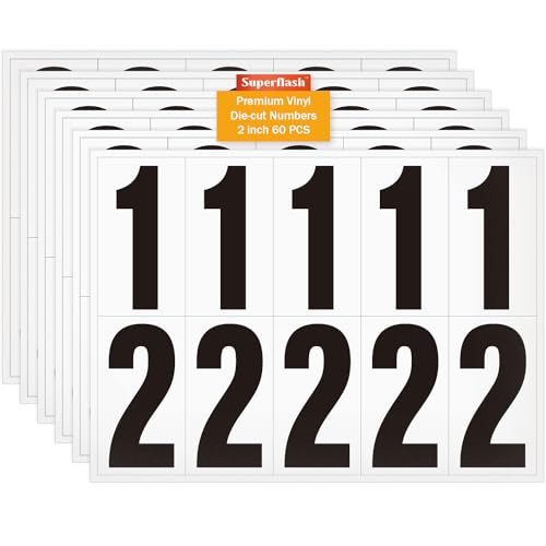 2 inch Self Adhesive Numbers for Mailbox, House Numbers, Reflective Mailbox Number, Trash Cans Number, for Outside, 60 PCS (Black/White)