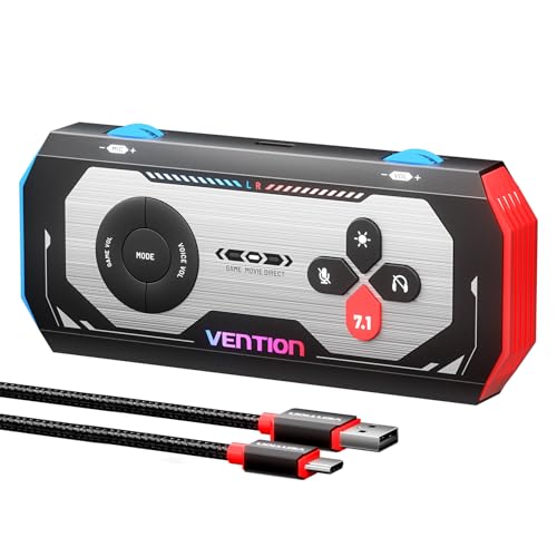 VENTION USB External Sound Card Gaming DAC AMP- 7.1 Virtual Surround Sound Blaster with USB C Cable, 24 Bit -192 KHz, RGB Light Mode, Audio Amplifier for PS5 4 Xbox Nintendo Switch PC Headset