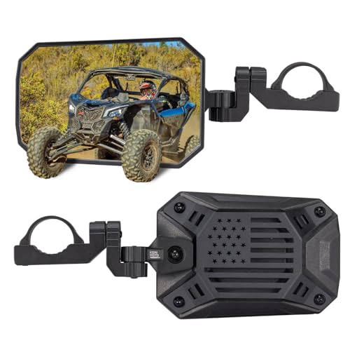 KEMIMOTO UTV Side Mirrors, 2025 New Pattern Aluminum 8" x 5.3" Wide View for 1.65-2 inch Roll bar Compatible with Polaris RZR/Can Am X3/Pioneer/Talon/Teryx/CFMOTO Fit Big UTV No Vibrate & Wobble