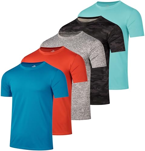 5 Pack Men’s Active Quick Dri Dry Fit Crew Neck T Shirts Athletic Running Gym Workout Short Sleeve Tee Tops Camisas para Hombres Summer