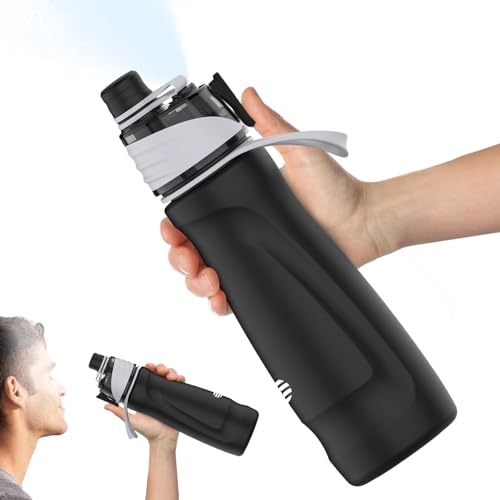 Misting Water Bottle, 24oz Insulated Water Bottle, 2-in-1 Mist & Sip Stainless Steel Water Bottles, Thermo for Hot Drinks/Cold Drinks, Sports Water Bottle for Hiking, Running, Gym, Iron Black