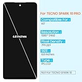 Screen Replacement for Tecno Spark 10 Pro LCD Display for Tecno KI7 Screen Touch Digitizer Assembly Replacement with Repair Kits(Black,6.8 inch)