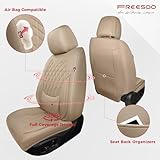 FREESOO Beige Car Seat Cover Full Set - Faux Nappa Leather Seat Covers for Cars, Ultra Breathable Waterproof Front Seats Cushion Protectors with Lumbar Support, Universal Fit for Sedans SUVs Pickups