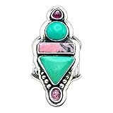 Tabra Jewelry 925 Silver Turquoise Pink Rhodonite Pink Turmaline Ring Sz 5 OOK515