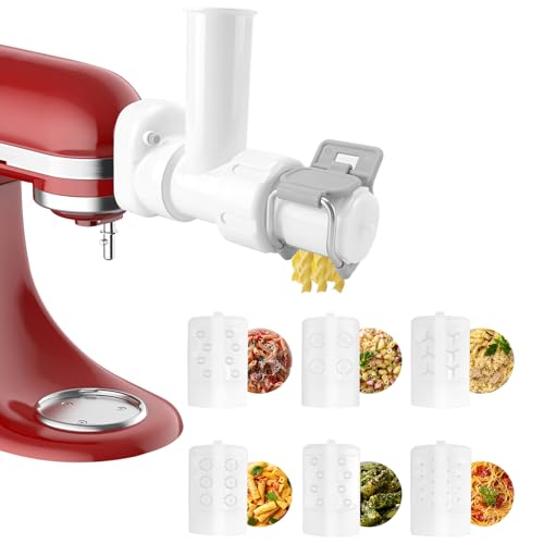 Gourmet Pasta Press Attachment for Kitchenaid Stand Mixer with 6 Different Shapes Outlet,Durable 6IN1 Pasta Extruder Kitchenaid for Spaghetti Bucatini Rigatoni Fusilli Large/Small Macaroni by POSKZLE