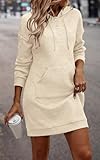 PRETTYGARDEN Long Sleeve Hoodies Dress 2024 Fall Trendy Texture Sweatshirts Outfits Button Hooded Winter Dresses with Pockets (Beige,M)