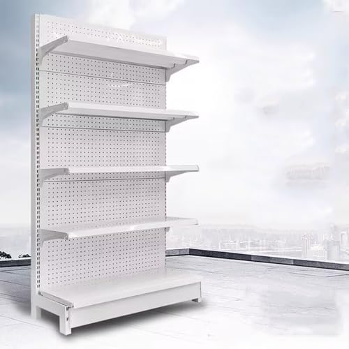 5-Shelf Retail Gondola Display Rack - Single-Sided Supermarket Shelving for Grocery, Convenience Stores, Office Supplies & Liquor - Sturdy Wall Unit (120x43x165cm)