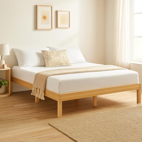 Queen Size Wood Platform Bed Frame No Box Spring Needed Solid Pine Wood Queen Platform Bed Frame Japanese 9 2 Under Storage Color Natural