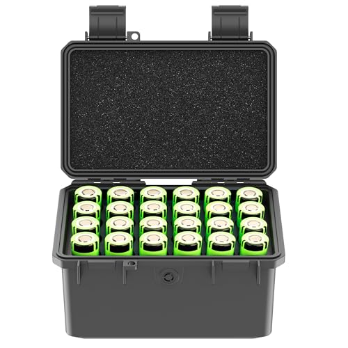 KIWIFOTOS 24 Slots 21700/20700 Battery Storage Case IP67 Waterproof Hard Case Batteries Caddy Organizer Holder for Household & Outdoor Camping (Battery Not Included)