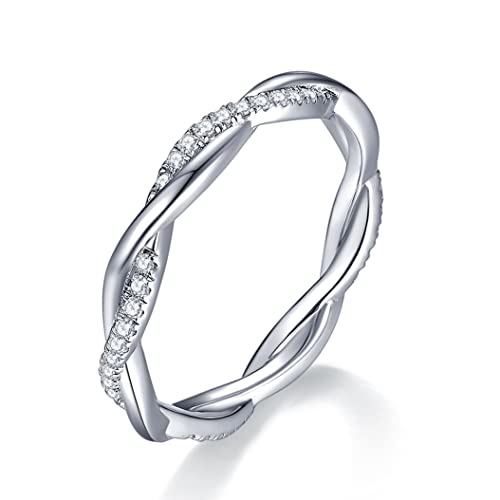 GMOND Twisted Rope Eternity Rings for Women 925 Sterling Silver Twisted Thin Wedding Eternity Band Ring Size 4-11, 925 Sterling Silver, Moissanite