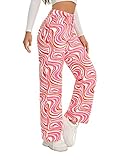 WDIRARA Women's High Waisted Wide Leg Print Casual Colorful Pattern Baggy Jeans Denim Aesthetic Pants Marble Rose Red M