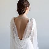 Wedding Shawl Pearls and Rhinestone Capes Soft Tulle Bridal Scarf Evening Shawl Wedding Wraps (White)