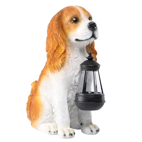 Afirst Dog Garden Statue - Outdoor Decor with Solar Lantern Lovely American Cocker Spaniel Figurine Patio Lawn Yard Art Ornaments Housewarming Gift