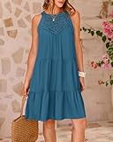 BTFBM Summer Sundresses for Women Casual Beach Sleeveless Halter Neck Hollow Out Tiered Mini Dress Cruise Outfits 2024(Solid Lake Blue, Medium)