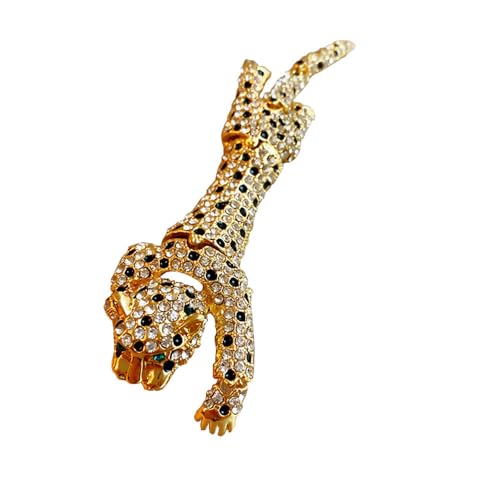 Rhinestone Leopard Brooch Pin Retro Crystal Enamel Animal Cheetah Shoulder Brooch for Men Women (Gold)
