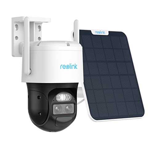 REOLINK Security Cameras Wireless Outdoor, Pan Tilt, Auto Tracking, 6X Hybrid Zoom, Solar Powered with 2K Color Night Vision, 2.4/5GHz WiFi, Local Storage, Home Hub Compatible, Trackmix+Solar Panel