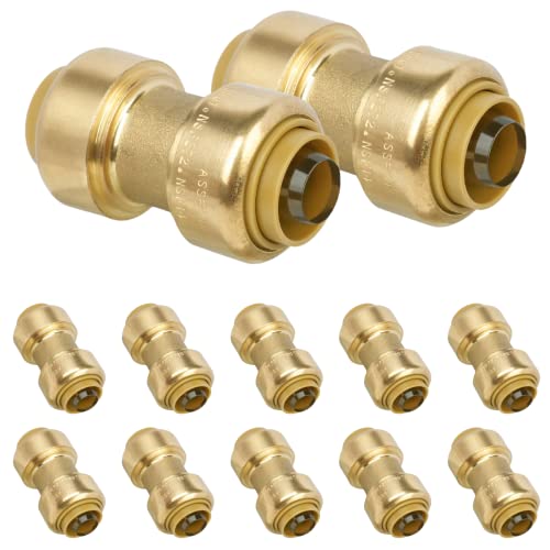 JUWO 12 Pack 1/2" Pushfit Straing Coupling, Pex Fitting for Copper, CPVC Pipe, Brass Push to Connect Plumbing Fitting with Upgraded Stiffener