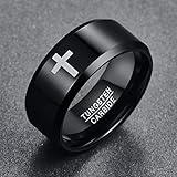 TUNGSTORY 10mm Men's Rings Black Tungsten Carbide Engagement Promsie Bands with Celtic Cross Patten High Polished Comfort Fit Size 9