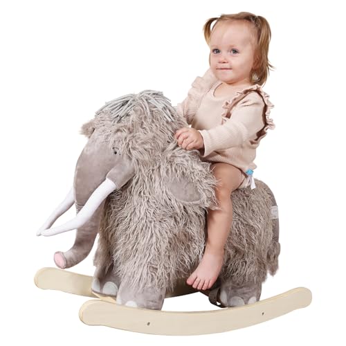 labebe - Plush Rocking Horse, Mammoth Rocker, Stuffed Rocker Toy for Child 1-3 Year Old, Kid Ride On Toy Wooden, Rocking Animal for Infant/Toddler Girl&Boy, Nursery Birthday Gift