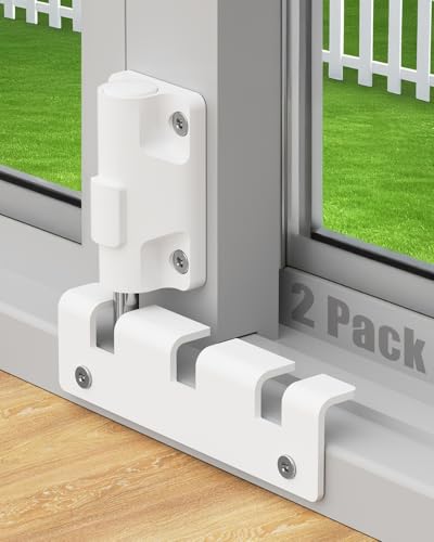 Sliding Glass Door Lock Window Locks 2 Pack Childproof Safety Lock Horizontal Sliding Door Security Bar Keyless Patio Foot Locks for Front Door Latch Stoppers from Inside Bedroom Apartment Essentials