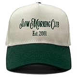 Funky Junque Vintage Slow Morning Club Green Hat Women Men Embroidered Adjustable Vintage Hats for Women - Slow Morning Club - Forest/Beige