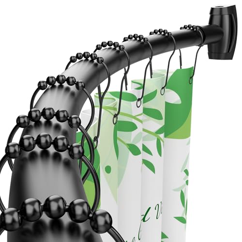 Bonpally Curved Shower Curtain Rod 40-72 Inches Adjustable, Aluminum Shower Rod Rustproof, Round shower curtain rod, Curved Shower Rods for Bathroom, Bathtub, Stall, Black