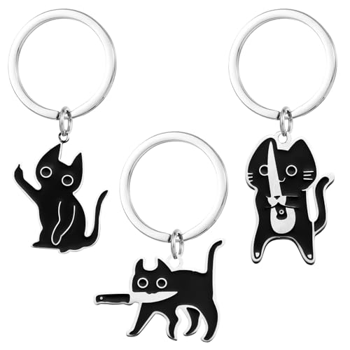 FRVTJS Cute Black Cat Cool Stuff Keychain for Women Men Cool Stuff Cats Decor Funny Halloween Keychain Cat Lover Gifts Ideas Keychains for Women Men