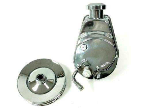 BBC SBC Chevy Chrome Saginaw Style Power Steering Pump w/Double Groove Pulley