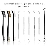 Accmor Gun Cleaning Brush & Pick Kit, Gun Cleaner Tool Set Including 3 Pcs Double-Ended Brass Steel Nylon Bristle Brushes, 5 Pcs Stainless Steel Pick & 1 Pcs Plastic Picks