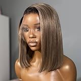 koinu Ash Blonde Bob Wig Human Hair 180 Density 13x4 Hd Lace Front Wigs Human Hair Bob Wigs for Black Women Ombre Ash Blonde Straight Bob Wig with Dark Roots Invisible Knots Pre Plucked 12 inch