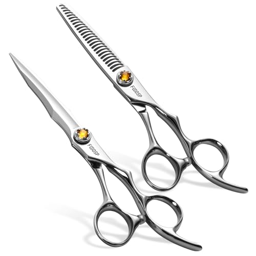 FOGOSP 6" Professional Hair Shears Set VG10 Japanese Stainless Steel Sharp Ergonomic Lightweight Regular Straight and Thinning Scissors for Barbers and Salon Professionals