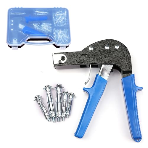 72Pcs Hollow Wall Anchor Metal Setting Tool Set with M3, M4, M5, M6 Anchors for Hollow Wall Drywall Cavity Anchor Plasterboard Fixing