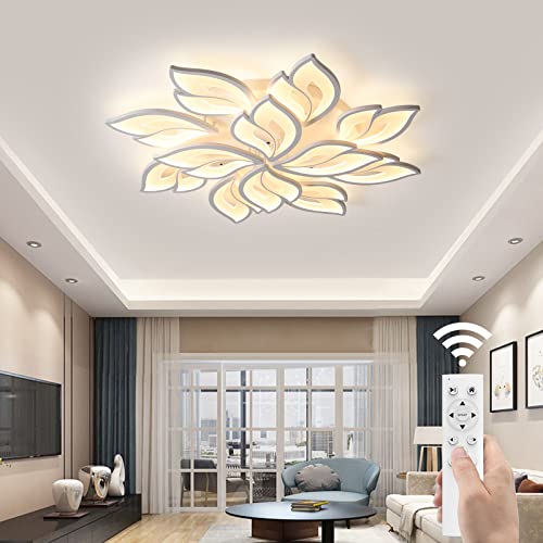 JAYMP 35.4" Flower Shaped Ceiling Light Dimmable Modern Ceiling Lamp Remote Control LED Lighting Fixture for Living Room Kitchen Dining Room (White/12 Petals)