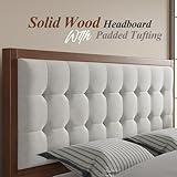 Jocisland Wood Platform Bed Frame King Size Upholstered Tufted Headboard/Solid Wood Bed No Box Spring Needed,Walnut