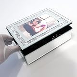 QMDECOR Crushed Diamond Mirrored Jewelry Box With Photograph 4x6inch On Top, Silver Glass Bling Jewelry Organizer Photo Picture Frame Storage Box For Gift