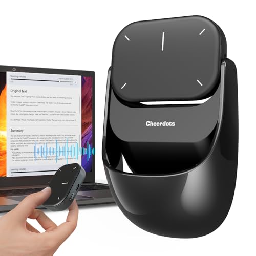 2025 Wireless AI Mouse with Voice Recorder, Real-Time Transcribe & AI Summarize, Detachable Presentation Click PowerPoint Presentations Remote, Air Mouse for Work /Lectures /Meetings (Advanced, Black)