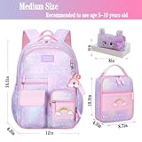 Jcobvig 3Pcs Kids Backpack For Girls,Cute Rainbow Student School Backpack With Lunch Bag Pen Bag Set (Purple Medium 16.5in